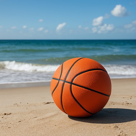 Ein Basketball am Strand